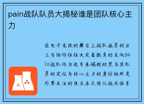 pain战队队员大揭秘谁是团队核心主力