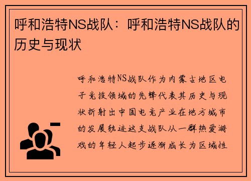 呼和浩特NS战队：呼和浩特NS战队的历史与现状